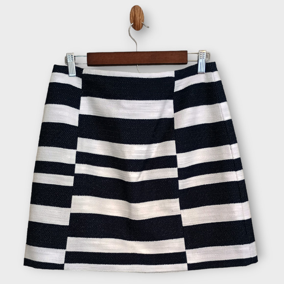 Loft Ann Taylor Skirt Women 8 Navy Blue White Nautical Frayed Texture Lined Mini - Picture 2 of 5